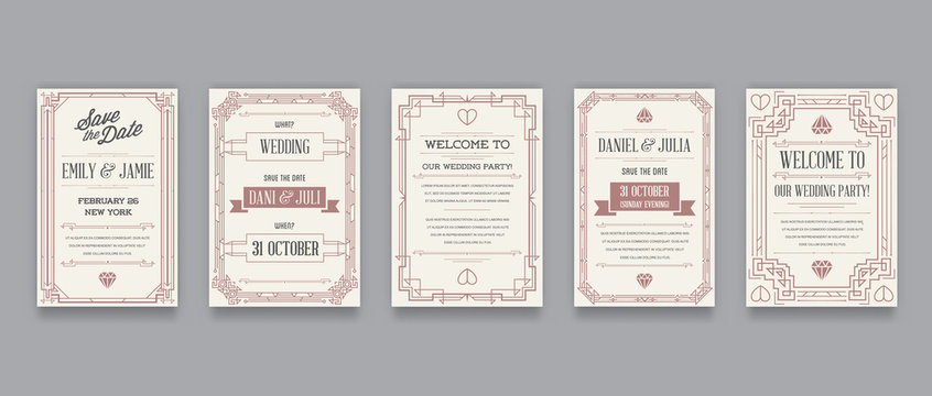 Set of Great Quality Style Invitation in Art Deco or Nouveau Epoch 1920's Gangster Era Collection Vector