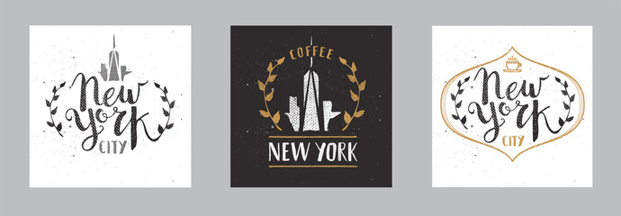 Fototapeta premium Set of New York City Template Hand Drawn Calligraphy Pen Brush Sign Vector