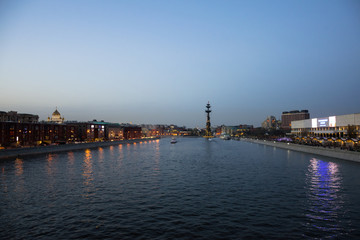 Moscow river and memorial of Petr I