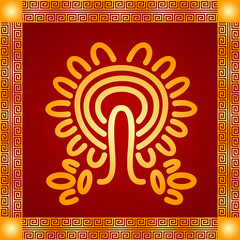 Golden symbolic vector ornaments of American native Indians, Aztec and Maya