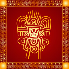 Golden symbolic vector ornaments of American native Indians, Aztec and Maya