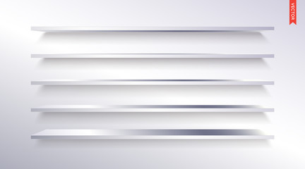 Set of Metal or Steel Shelves Vector Isolated on the Wall Background