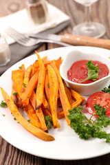 fried sweet potato with ketchup