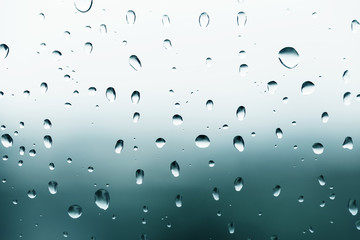Dirty window of drops in a rainy day