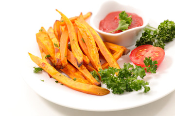 fried sweet potato with ketchup