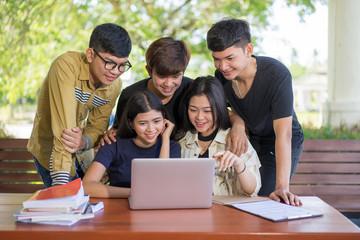 Back to school education knowledge college university concept, Students Education Social Media Laptop Tablet