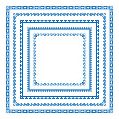 Set of square blue and white borders for page decoration, title, card, label.