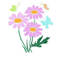 bright flowers and butterflies