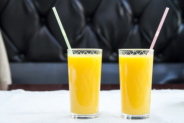 Two glasses of orange juice. Healthy drink concept.