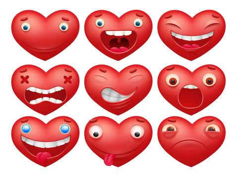 Smiley red hearts emoticon cartoon characters