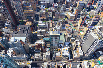 Aerial view of traffic and street activity  in Manhattan, New York City