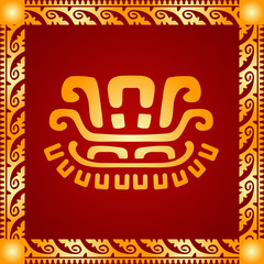 Golden symbolic vector ornaments of American native Indians, Aztec and Maya