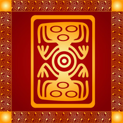 Golden symbolic vector ornaments of American native Indians, Aztec and Maya