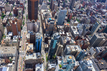 Aerial view of traffic and street activity  in Manhattan, New York City