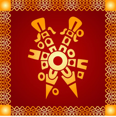 Golden symbolic vector ornaments of American native Indians, Aztec and Maya