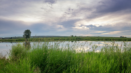 вечерний летний пейзаж на берегу уральской реки с травой, Россия © 7ynp100