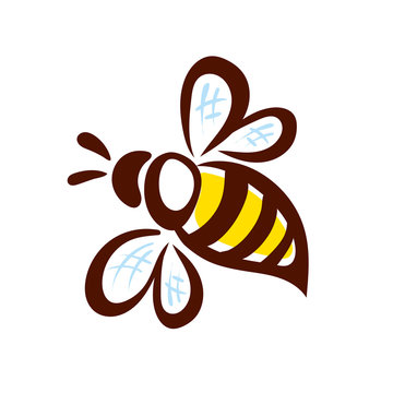 Vector bee icon. Pretty bee with honeycomb. Vector logo image.
