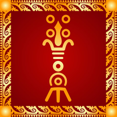 Golden symbolic vector ornaments of American native Indians, Aztec and Maya