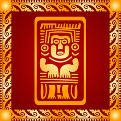 Golden symbolic vector ornaments of American native Indians, Aztec and Maya