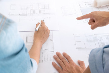 Image of engineer teamwork meeting for architectural project at a workplace