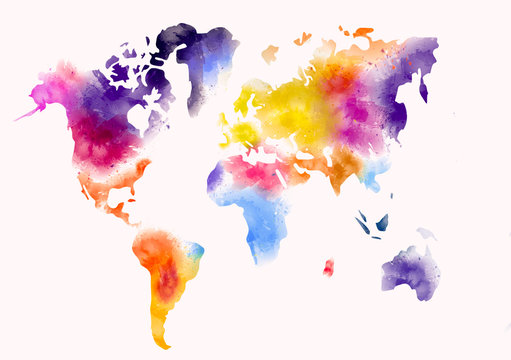 world map watercolor paint