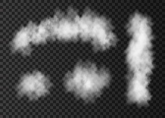 White  smoke cloud, trail and  column  isolated on transparent background.
