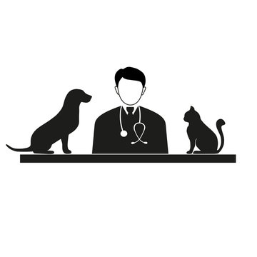 Doctor vet with cat and dog