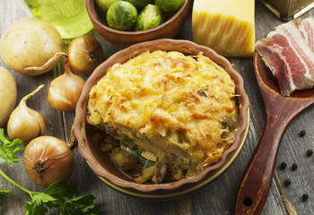 Potato casserole with brussel sprouts