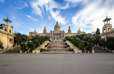 Fototapeta na wymiar National Palace of Barcelona on mountain Montjuic