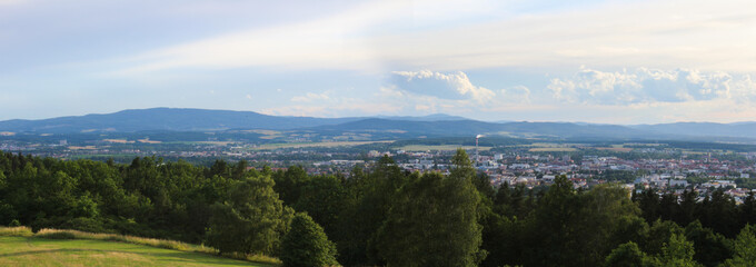 Panoramatic view on city Ceske Budejovice from hill