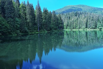 Fototapeta na wymiar Panorama of a mountain lake, Ukraine, Carpathians