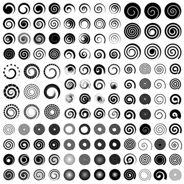 Big spiral collection, isolated vector elements