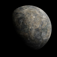 planet Mercury isolated on black background