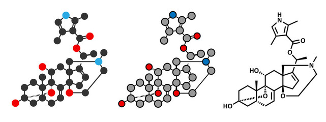 Batrachotoxin (BTX) neurotoxin molecule. Found in number of animals, including poison dart frogs.