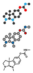 Physostigmine alkaloid molecule. Present in calabar bean and manchineel tree, acts as acetylcholinesterase inhibitor.