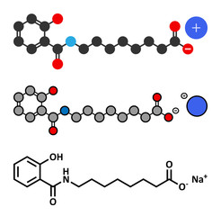 Sodium salcaprozate (SNAC, sodium N-[8-(2-hydroxybenzoyl)amino] caprylate) oral absorption promoter. Used to increase the bioavailability of macromolecules, including heparin and peptide drugs.
