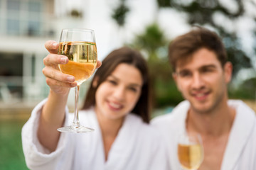 Young couple tasting wine