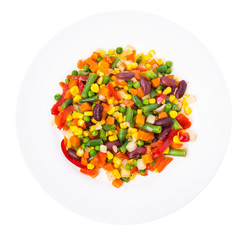 Healthy food: steamed vegetables on a white plate