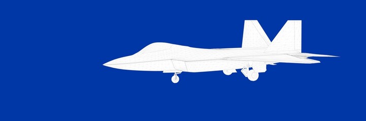 3d rendering of a fight jet on a blue background blueprint