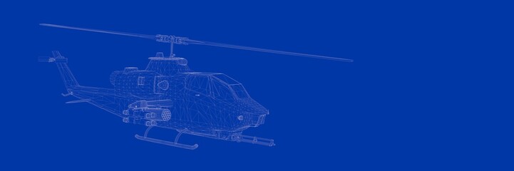 3d rendering of a helicopter on a blue background blueprint