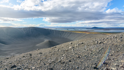 View of amazing Hverfjall volcanic crater in Iceland