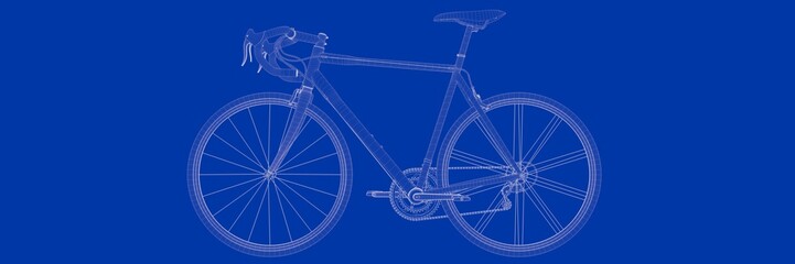 3d rendering of a bike on a blue background blueprint
