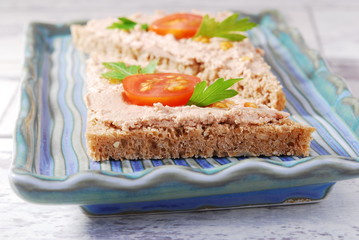 Chicken liver, pate on the sandwich 