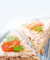 Chicken liver, pate on the sandwich 