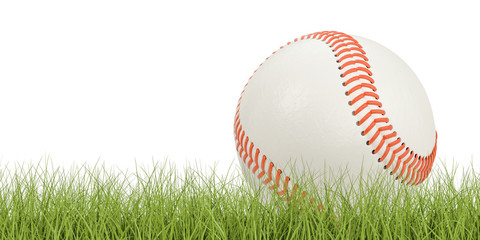 Baseball ball concept on the grass, 3D rendering