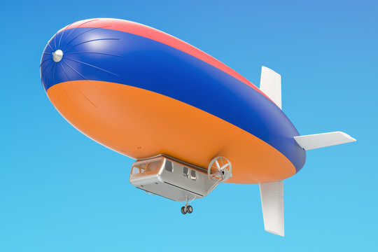 Airship or dirigible balloon with Armenian flag, 3D rendering