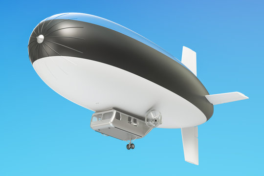 Airship or dirigible balloon with Estonian flag, 3D rendering