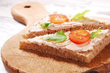 Chicken liver, pate on the sandwich 