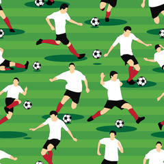 Seamless soccer players playing with balls on a field sport pattern illustration vector