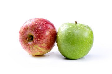 Red apple and green apple on white background